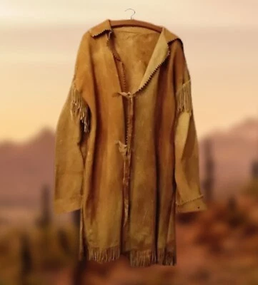 Native American Suede Leather Jacket for Men Western Style Fringes Cowboy Coat - Image 1 of 4