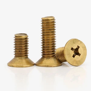 Phillips Drive Countersunk Flat Head Brass Screws Fully Thread Bolts M2-M6 - Picture 1 of 8
