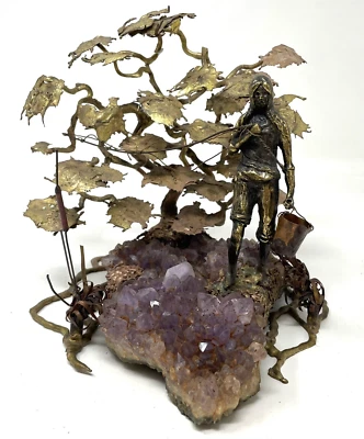 Vintage 1970s Ron Bertocchi Amethyst Bronze Brass Girl Bucket Tree Sculpture - Image 1 of 4