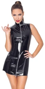Lack Kleid Schwarz   Minikleid mit langem Reißverschluss   Gr. S, M, L, XL - Bild 1 von 6