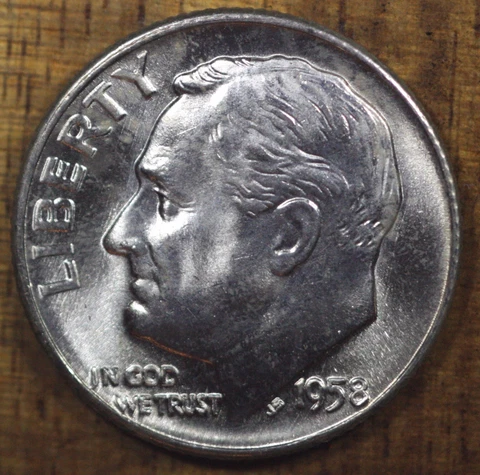 1958 D Roosevelt Dime CH BU LUSTER! 90% Silver US Coin Cover