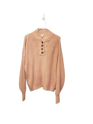 Lunya Womens Cotton Silk Henley Waffle Sweater in Tranquil Tan Size L/XL - Image 1 of 4