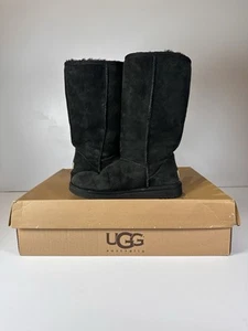 UGG Classic Tall II 2 Black Water-resistant Suede Sheepskin Boots Size 7 Women - Picture 1 of 11