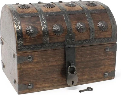 NAUTICAL COVE Wooden Treasure Chest with Lock Large Decorative Pirate Storage Box
