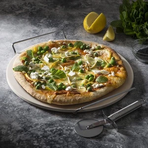 NEW Davis & Waddell Pizza Stone with S/Rack & Cutter Set 3pce - Picture 1 of 5