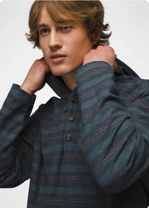 Prana Men's Large Westbrook Hooded Flannel Pullover Shacket Sweatshirt Blue - Picture 1 of 5