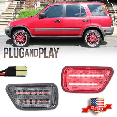 2x Luces de señalización laterales de tira de LED rojas para parachoques trasero con lente transparente para Honda CR-V 97-01 Foto 1 de 4