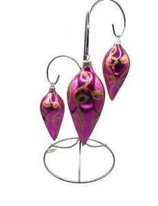 Vintage Commodore Rosa Gold Glitzer Träne Glas Weihnachtsschmuck 3er Set - Bild 1 von 11