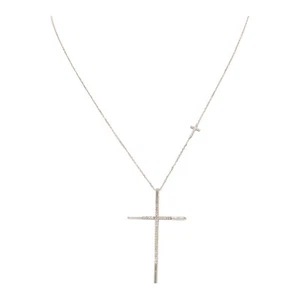 Vera Wang Love Collection 10k White Gold Double Diamond Cross Necklace - Picture 1 of 5
