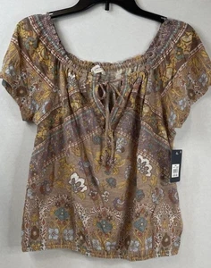 Lucky Brand Floral Boho Print Kurzarm Bluse Oberteil Damen Gr. M Neu - Bild 1 von 5
