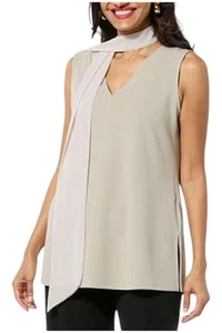 IMAN Global Chic Women's V-Neck Top with Chiffon Scarf Morning Gray - Picture 1 of 1