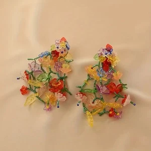 Flower Earrings Zara Wildflower Beaded Multicolor Chandelier Boho Vine Long - Picture 1 of 8