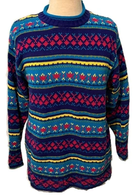 VINTAGE United Colors of Benetton Sweater Women Medium Large Aqua Bright Colors - Image 1 of 4