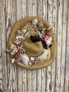 Wunderschöner antiker Damen Strohhut rosa Millinery Blumen Samtband #12 - Bild 1 von 6
