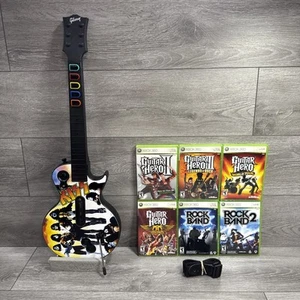 Kiss Guitar Hero Wireless Les Paul Controller Bundle + Rock Band Bundle Xbox 360 - Picture 1 of 18