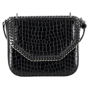 Borsa a tracolla Stella Mccartney Mini Falabella goffrata in coccodrillo in pelle nera - Foto 1 di 9
