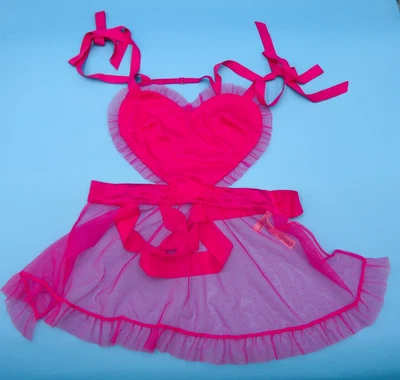 Delantal Lencería Victoria's Secret Pequeño Rosa Muy Sexy Tease Corazón Malla Punteada Nuevo Foto 1 de 4