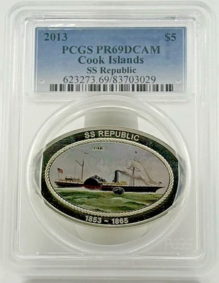 2013 $5 Cooks Island SS Republic Colorize PCGS PR69 DCAM - Image 1 of 2