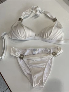 NWOT Venus WHITE Goddess Silver Buckle Bikini HALTER Top B & Bottoms 4 Set - Picture 1 of 7
