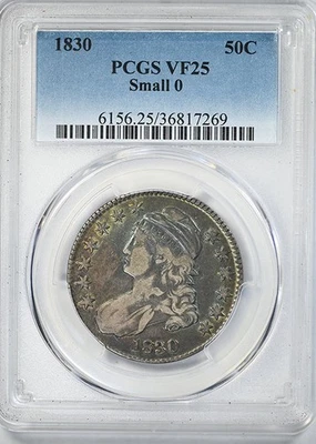 1830 Capped Bust Half Dollar 50C PCGS VF25 - Small 0 - NICE COLOR! - Image 1 of 4