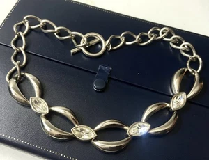 Collar llamativo vintage S.A.L ©️ cristal de Swarovski placa de plata eslabones gruesos - Imagen 1 de 7
