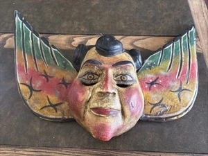 ARTE POPULAR GUERRERO MEXICANO VINTAGE Nahua MADERA TALLADA ÁNGEL Querubín Cachetón MASCARA - Imagen 1 de 7