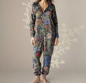 NATURAL LIFE brauner Fleece-Schlafanzug mit Blumenmuster Gr. XS - Bild 1 von 5