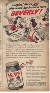 Pubblicità Beverly Burro di Arachidi 1944 Stampa Vintage 5 x 11" con War Bond PSA - Foto 1 di 2