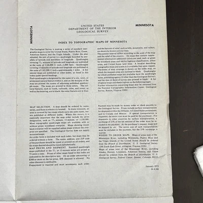 Índice USGS de Mapas Topográficos de Minnesota Enero 1975 Servicio Geológico LEER Foto 1 de 4