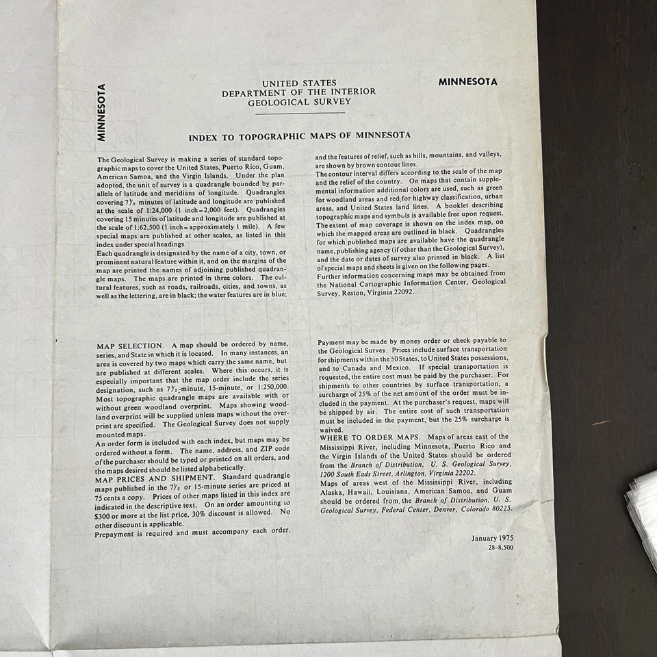 Índice USGS de Mapas Topográficos de Minnesota Enero 1975 Servicio Geológico LEER Foto 1 de 4