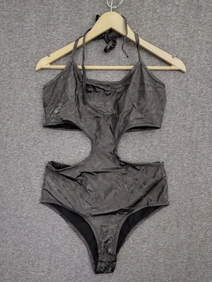 Traje de baño para mujer Codigo de una pieza negro imitación cuero recortado laterales talla M Foto 1 de 4