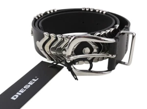 Diesel B-Burny Mujer Cinturón 80CM Negro Cuero Genuino Detallado Metal Pvp 180€ - Picture 1 of 11