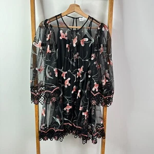 Alice McCall Mini Dress Womens 6 Black & Pink Floral Lace Long Sleeve - Picture 1 of 12