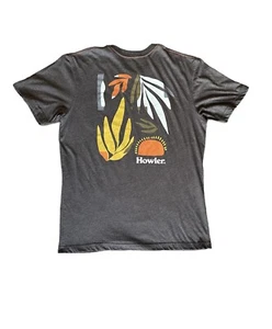 Men's Howler Bros Brown Palm Leaf Sun Pocket Tee Double-Sided - Size Medium - Picture 1 of 7