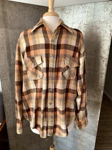 Vintage Ponderosa Western Shirt Plaid Wool Blend Flannel Mens Sz Lg - Picture 1 of 16