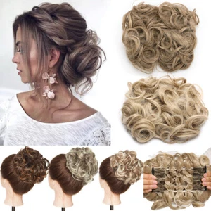 UK Messy Curly Bun Hair Piece Scrunchie Updo Clip in Hair Extensions for Wedding - Picture 1 of 34