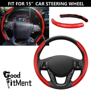15" Carbon Fiber Red Car Steering Wheel Cover For Chevy Silverado 1500 2500 HD - Picture 1 of 15