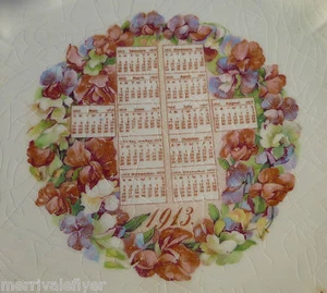Vintage Calendar Cake Plate Warwick 1913 Porcelain Large! Wheeling West Virginia - Picture 1 of 8