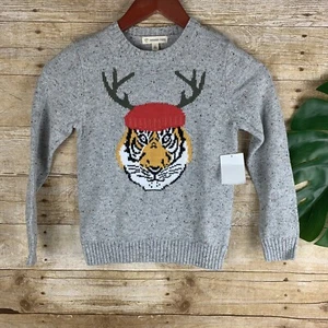 NWT Tucker + Tate | Gray Tiger Reindeer Ugly Christmas Sweater Unisex Boy Girl 5 - Picture 1 of 4