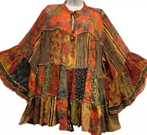 Nuevo parche FUNKY STUFF boho babydoll en capas gasa transparente viscosa TOP 2X Envío gratuito - Imagen 1 de 6