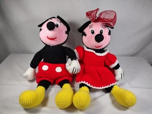 Vtg Mickey & Minnie Mouse Crocheted / Crochet Handmade Abt. 21” Plush - Picture 1 of 22
