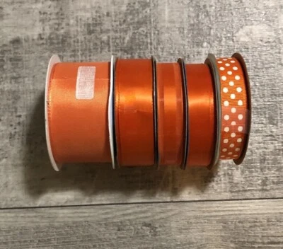 Offray Lot of 4 & 1 Michaels Craft Ribbon Spools (3) NWT & (2) Pre-Owned Orange - Image 1 of 4