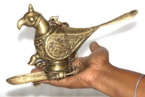 Antik Messing Vogel Stil Aufhängen Diya Öl Licht Lampe Original Altes Fein - Bild 1 von 13