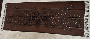 Woman’s 70” Brown With Woven Peacocks Studded Silver Accents Scarf EUC - Picture 1 of 7