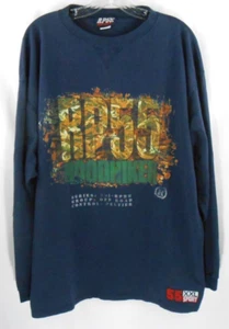 RP55 Vintage 90s Hip Hop Mens XXL Long Sleeve Blue Hoodhiker Camo Logo Shirt - Picture 1 of 6