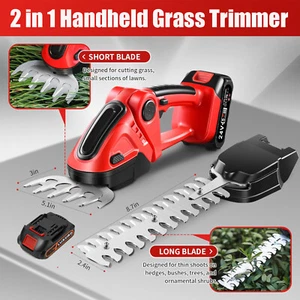 2 in 1 Cordless Electric Mini Hedge Trimmer Brush Grass Cutter Shears for Garden - Picture 1 of 10