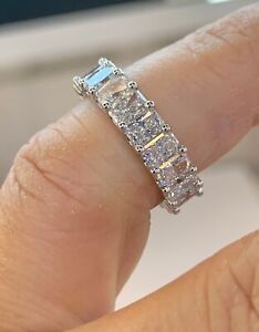 5.50 ct Lab Grown Diamond Radiant  Cut Claw  Set  Full Eternity Ring, Platinum