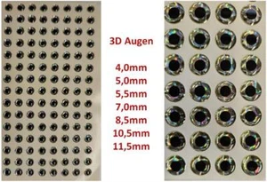 YAD 3D Fischaugen 4,0-11,5mm selbstklebend Kunstköderaugen Klebeaugen Raubfisch - Bild 1 von 1