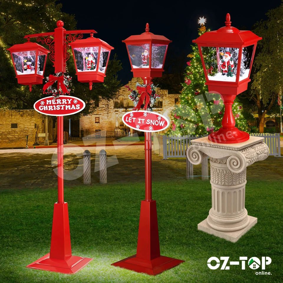 Christmas LED Post Street Light Xmas Decoration Outdoor Lamp Snowing Music - image 1 of 1