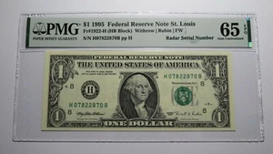 $1 1995 Radar Serial Number Federal Reserve Currency Bank Note Bill PMG UNC65EPQ - Picture 1 of 3